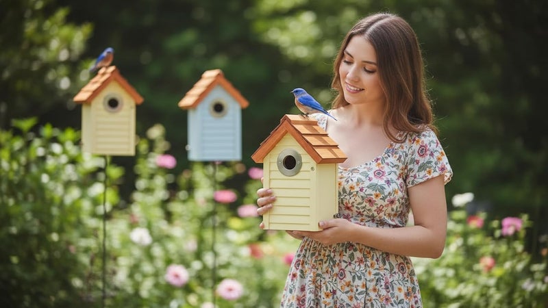 CEDAR ALPHA Bluebird Bird Houses for Outside Clearance - Set of 3 Nest Box with Stainless Steel Predator Guard - Alaskan Red Cedar Shingles Roof - UV Painting - 10 Years Outdoor(Beach Hut Houses) - Image 4